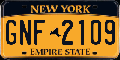 NY license plate GNF2109