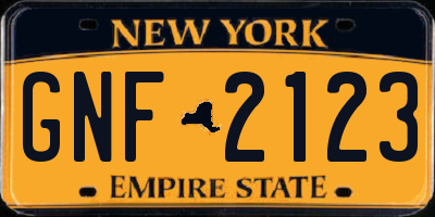 NY license plate GNF2123