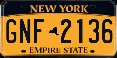 NY license plate GNF2136