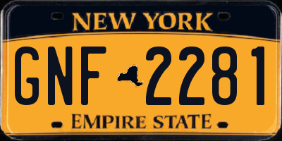 NY license plate GNF2281