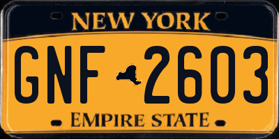 NY license plate GNF2603