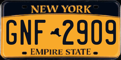 NY license plate GNF2909