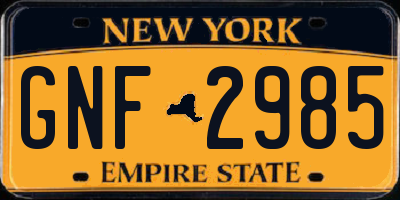 NY license plate GNF2985