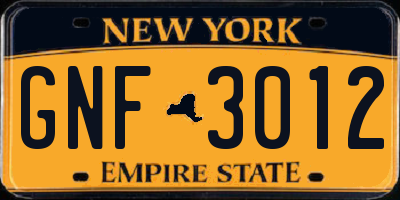 NY license plate GNF3012