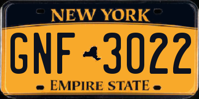 NY license plate GNF3022