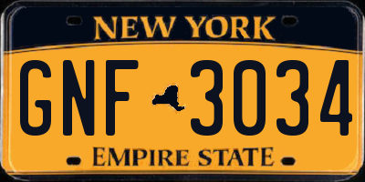 NY license plate GNF3034