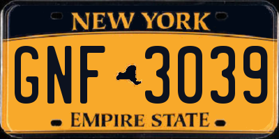 NY license plate GNF3039
