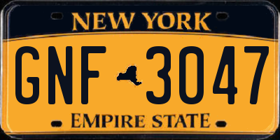 NY license plate GNF3047