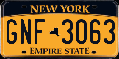 NY license plate GNF3063