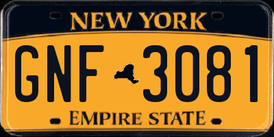 NY license plate GNF3081