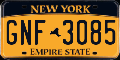 NY license plate GNF3085