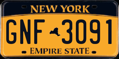 NY license plate GNF3091