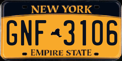 NY license plate GNF3106