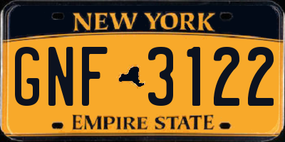 NY license plate GNF3122