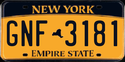 NY license plate GNF3181