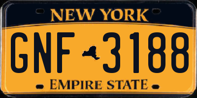 NY license plate GNF3188