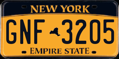 NY license plate GNF3205