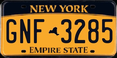 NY license plate GNF3285