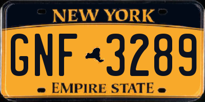 NY license plate GNF3289