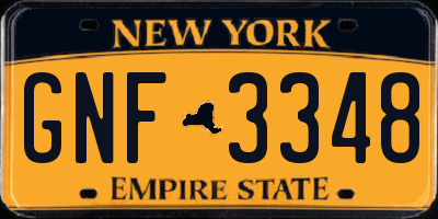 NY license plate GNF3348