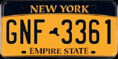 NY license plate GNF3361