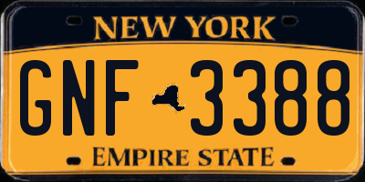 NY license plate GNF3388