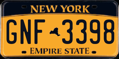 NY license plate GNF3398