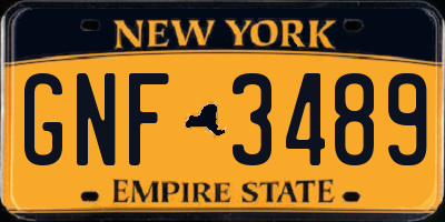 NY license plate GNF3489