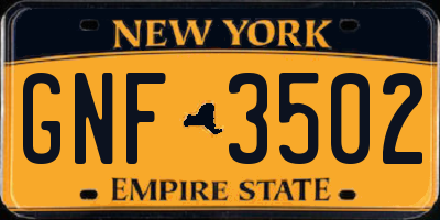 NY license plate GNF3502