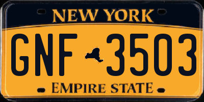 NY license plate GNF3503