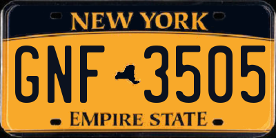 NY license plate GNF3505