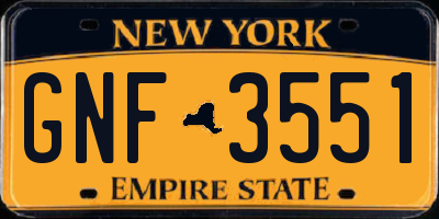 NY license plate GNF3551