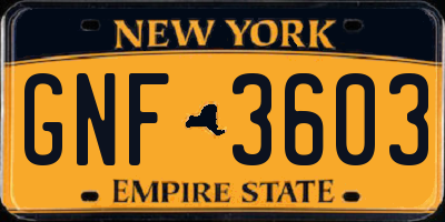 NY license plate GNF3603