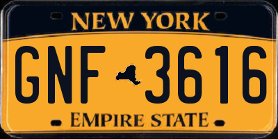NY license plate GNF3616