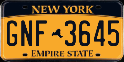 NY license plate GNF3645