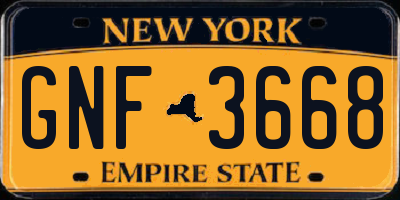 NY license plate GNF3668