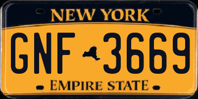 NY license plate GNF3669