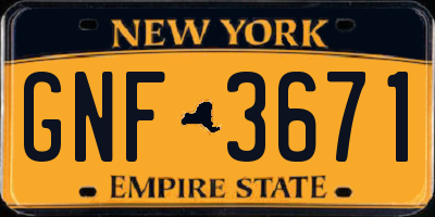 NY license plate GNF3671