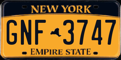 NY license plate GNF3747