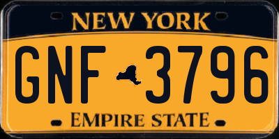 NY license plate GNF3796