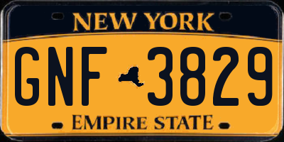 NY license plate GNF3829