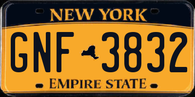 NY license plate GNF3832