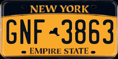 NY license plate GNF3863