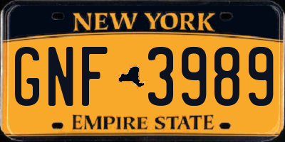 NY license plate GNF3989