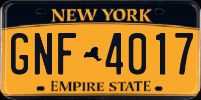 NY license plate GNF4017