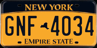 NY license plate GNF4034