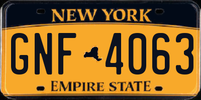 NY license plate GNF4063