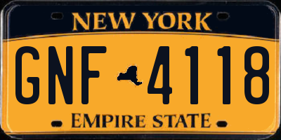 NY license plate GNF4118