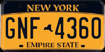 NY license plate GNF4360