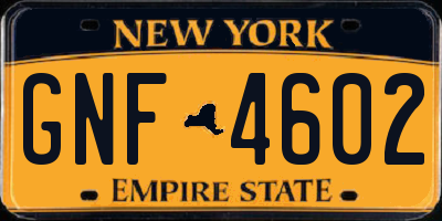 NY license plate GNF4602